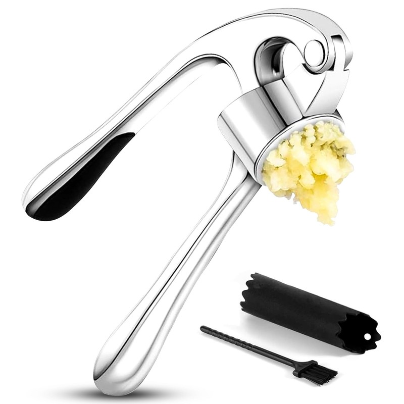 Garlic Press Premium 3 Piece Set – Dishwasher Safe 6.6 x1.7, Silver