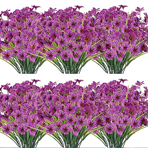 JEMONG 20 Bundles Artificial Flowers Outdoor UV Resistant Fake 20Bundles Purple