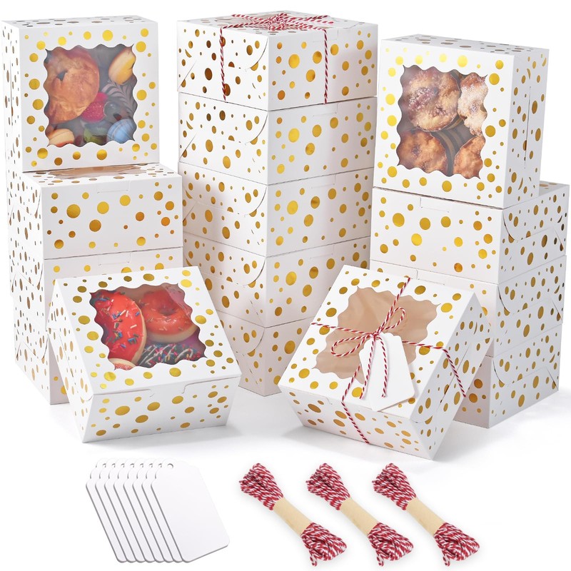 32Pcs 6x6x3 in Christmas Cookie Boxes with Window, White Bakery Boxes for Coo…