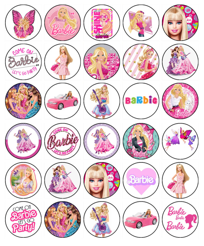 Barbie Edible Cupcake Toppers Birthday Icing Barbie Cake Decorations (2 Sizes)