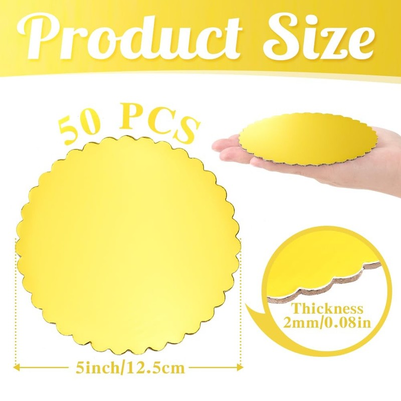50 PCS 5 Inch Mini Cake Boards Small Round Gold Cardboard Mousse Cake Base gallery