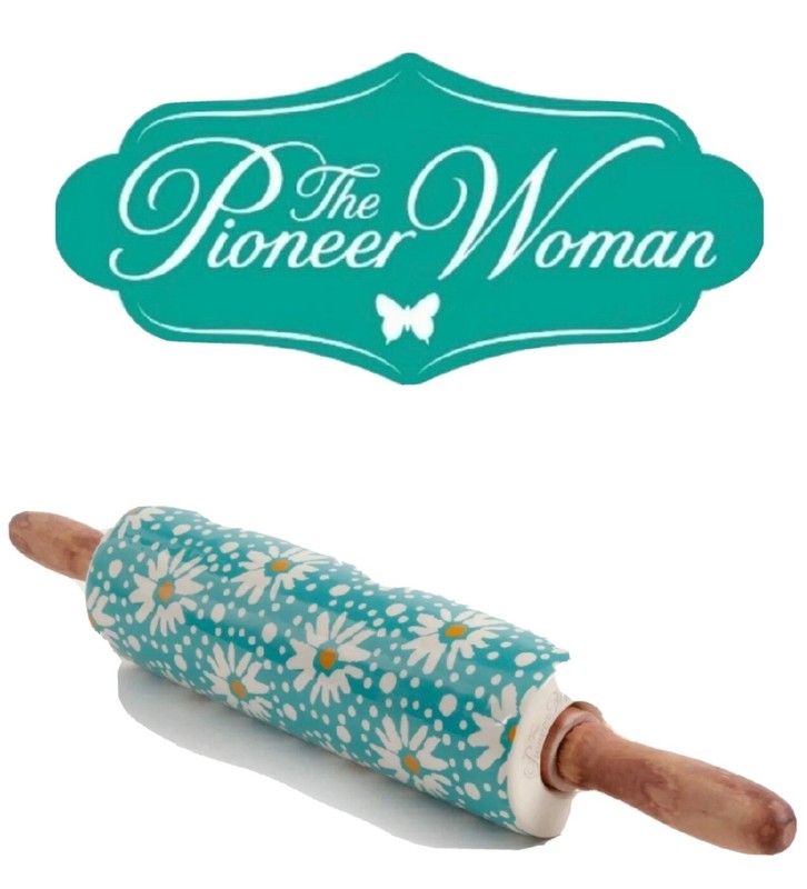 The Pioneer Woman FLEA MARKET Ceramic Rolling Pin Daisy Acacia Wood Handle NEW
