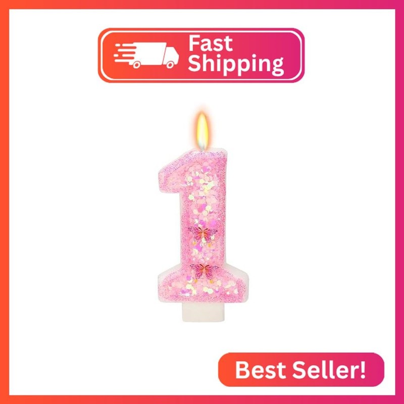 FAMGift Butterfly Birthday Candles for Girls – Number 1 Candle, Fairy First Birt