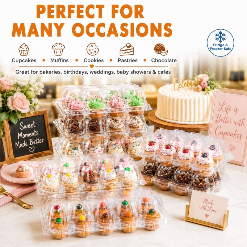 48 Pack 12-Compartment Mini Cupcake Containers, 12 Count Clear Plastic Cupcak... gallery