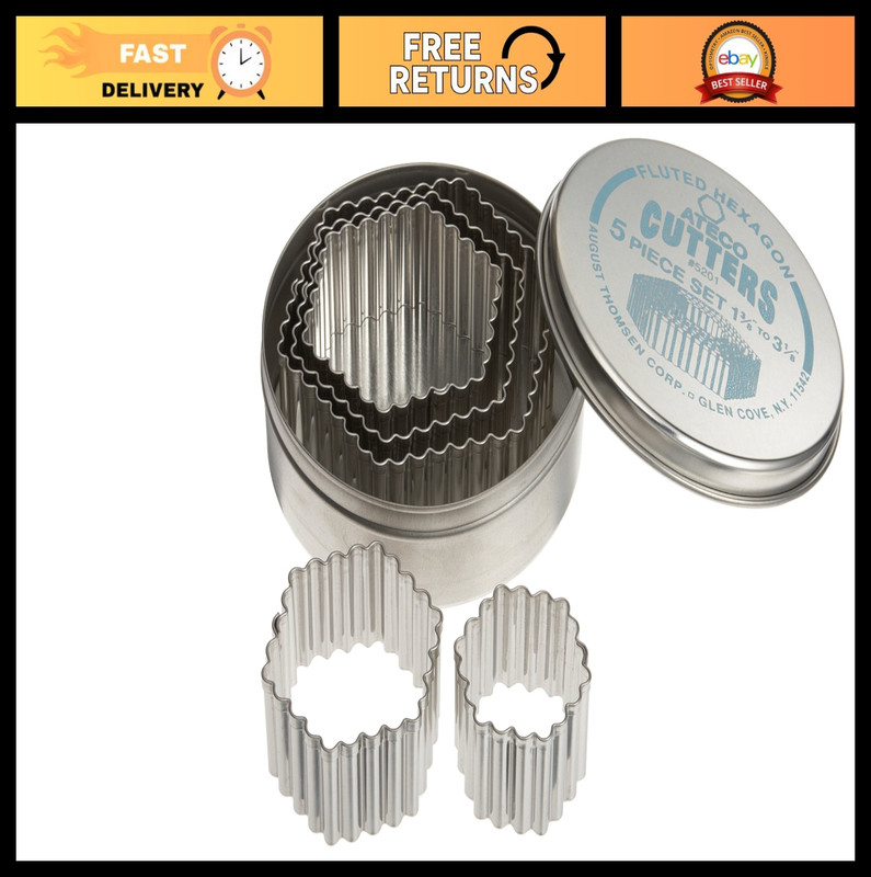 “Stainless Steel Hexagon Cutters Set – 5 Graduated Sizes, Fluted Edge Baking Too
