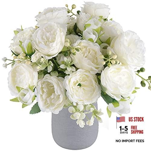 4 Bundles Artificial Peonies Silk Flowers Faux Peony Bouquet Florals 4PCS White