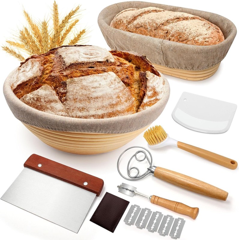 Sourdough Proofing Basket Set, 9″ Round and 10″ Oval Banneton Bread