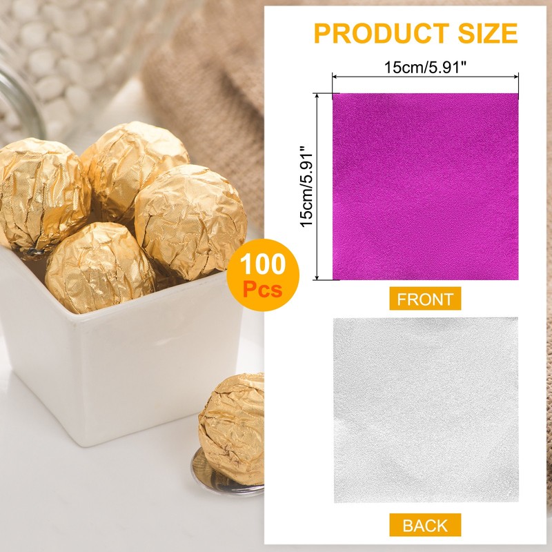 100pcs Candy Foil Wrappers,6"x6" Chocolate Bar Wrappers(Rose Red,Orange Peel) gallery