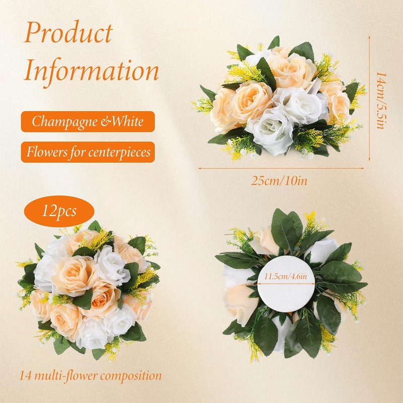 Hotop 12 Pcs Artificial Rose Flower Balls For Centerpieces Silk Roses Kissing gallery