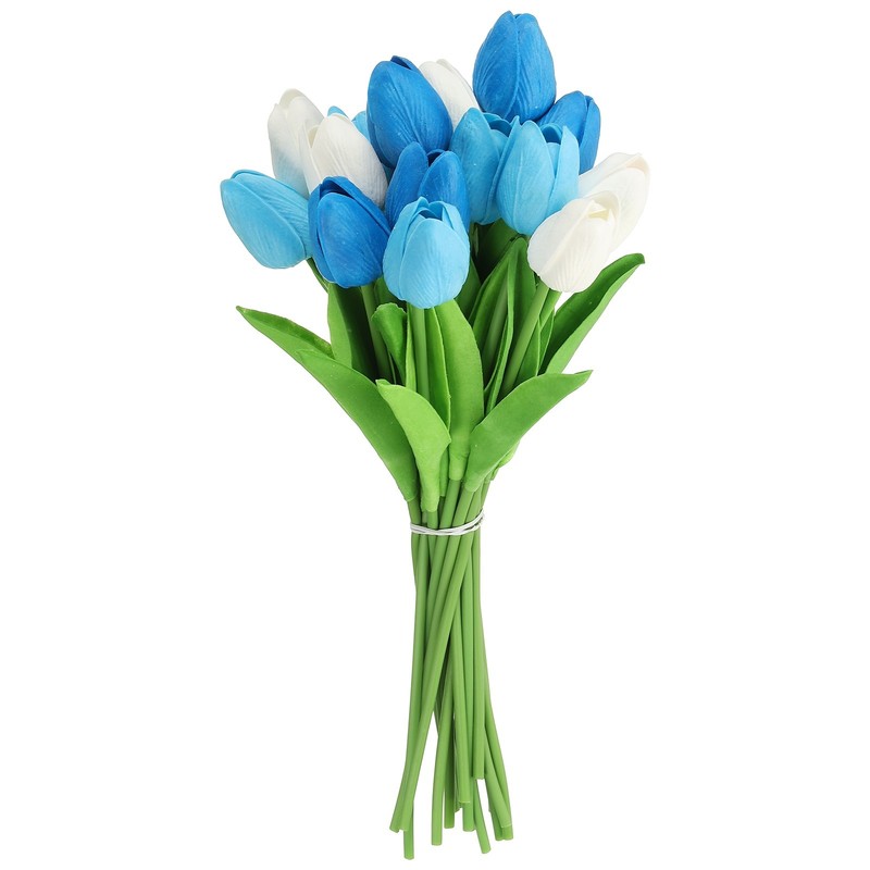 20pcs Tulips Artificial Flowers, Fake Tulip Stem(Blue/Sky Blue/Pure White)