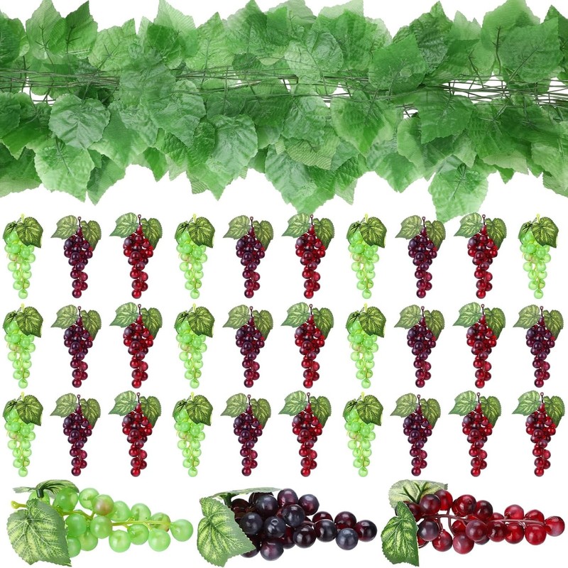 30 Pa Artificial Fake Grapes with 12 Strands Faux Grape Vines Hanging