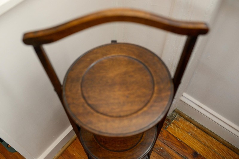 Oak Edwardian English Tilting Muffin Cake Stand Folding Server gallery