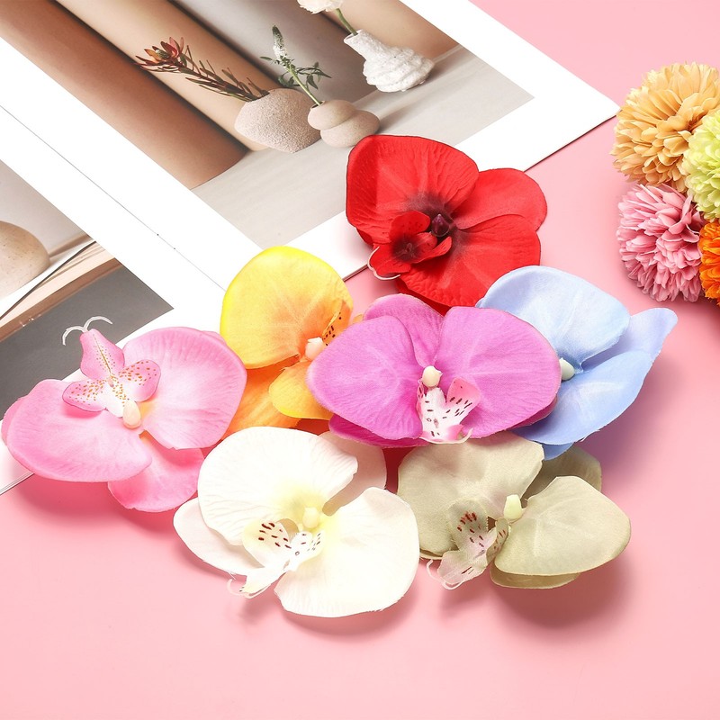 10Pcs Artificial Orchid Flower Heads Fake Orchid Heads Light Yellow gallery
