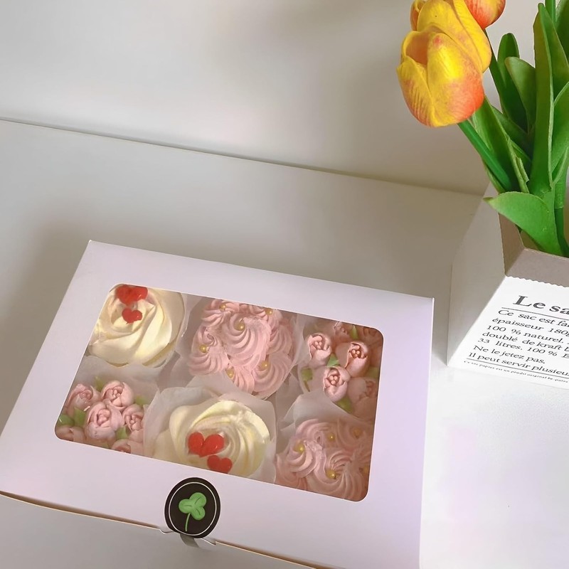 8x6x2.5In 20pcs White Cookie Boxes with Window, Pastry Boxes for Gift Giving, Tr gallery