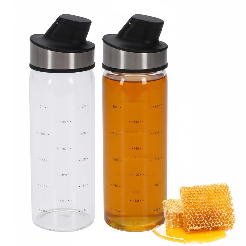 2 Pcs Honey Jar Dispenser,Glass Honey Container No Drip,Coffee Maple Syrup Cr…