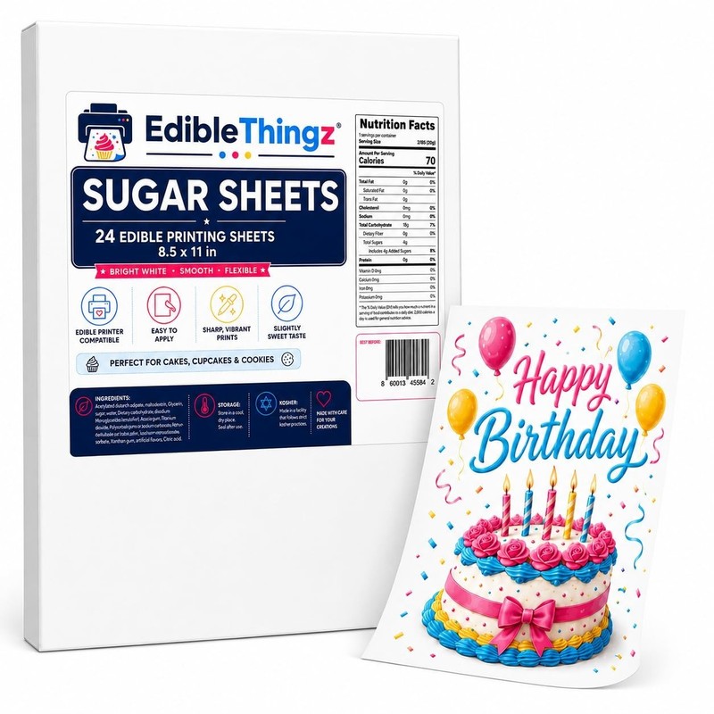 24 Pack 8.5x11 Edible Sugar Sheets - Perfect for Cake Decorations and Images gallery