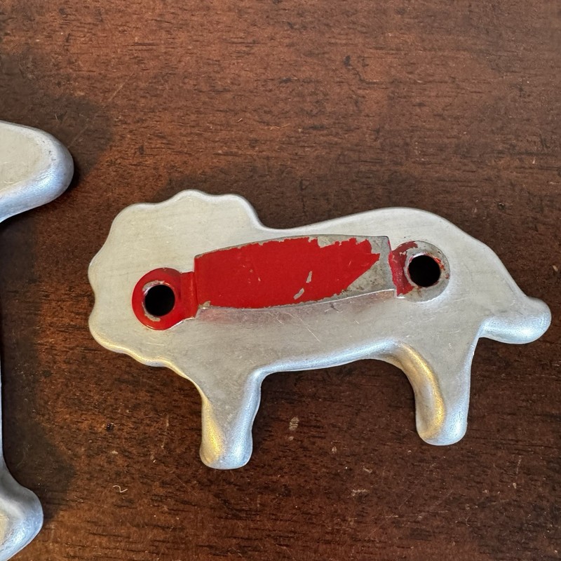 2 Vintage Cookie Cutter Gingerbread Man & Lion Aluminum with Red Handle gallery