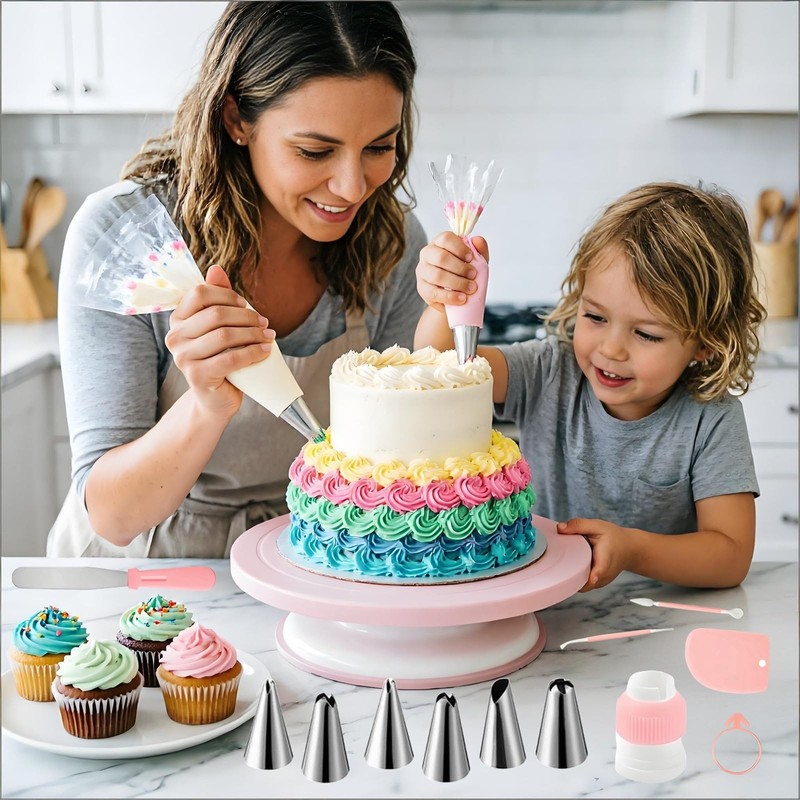 ANSLYQA Cake Decorating Kit, 298 Pcs with Cake Turntable, Leveler, 24 Numbere... gallery