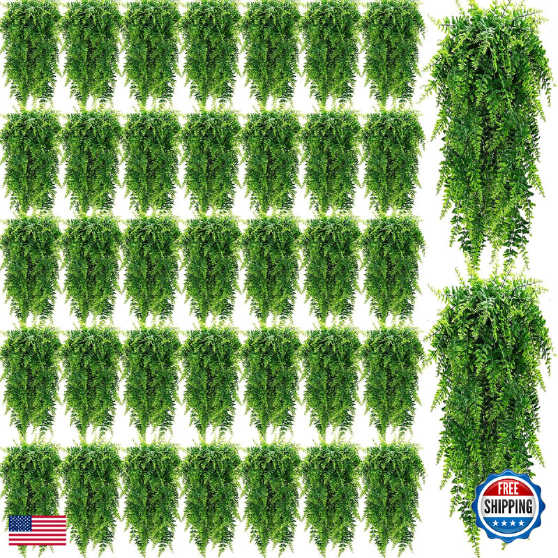 Geosar 36 Pcs Artificial Hanging Plants 32 Inch Hanging Boston Ferns Plastic