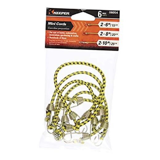 06054 Mini Bungee Cords, Assorted Sizes, 6 Piece, Yellow