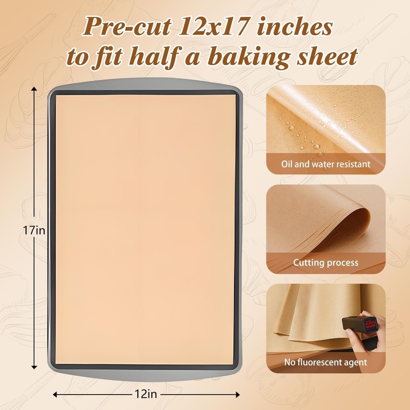 300 Pcs Parchment Paper Sheets, 12x17 Inches Unbleached Baking Paper, Non gallery