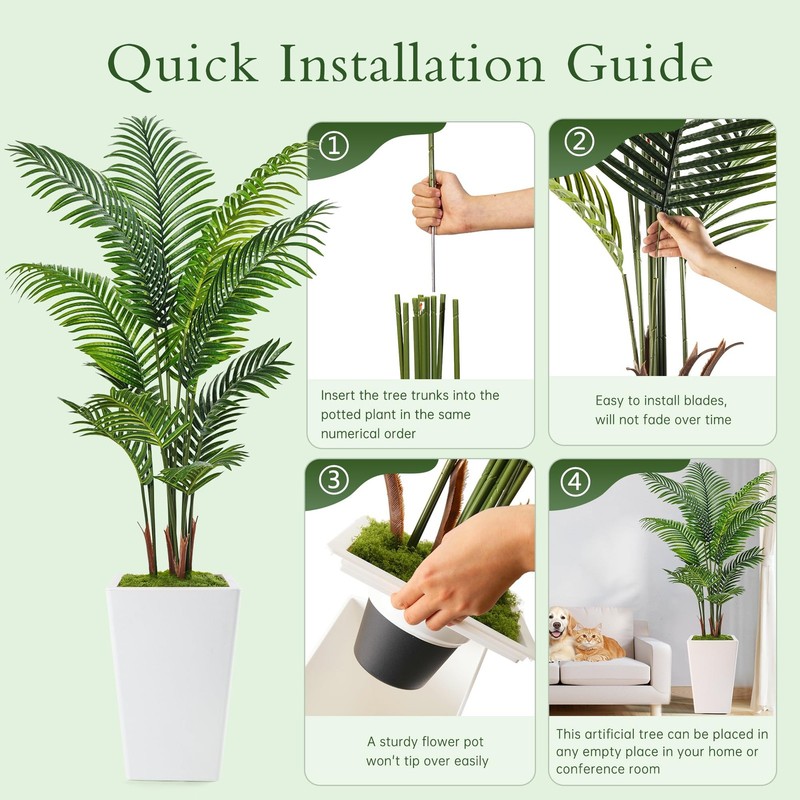 6FT Artificial Palm Tree Indoor Faux Tall with Lifelike Leaves Home Office Decor gallery