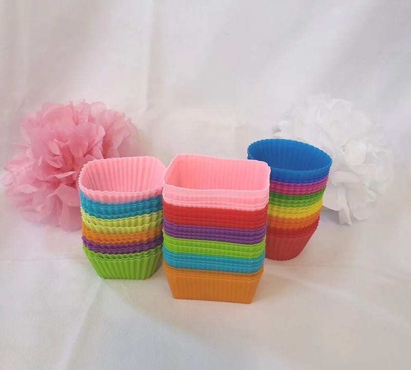 Silicone Baking Cups Cupcake Liners Muffin Round Square Rectangle 66 total!