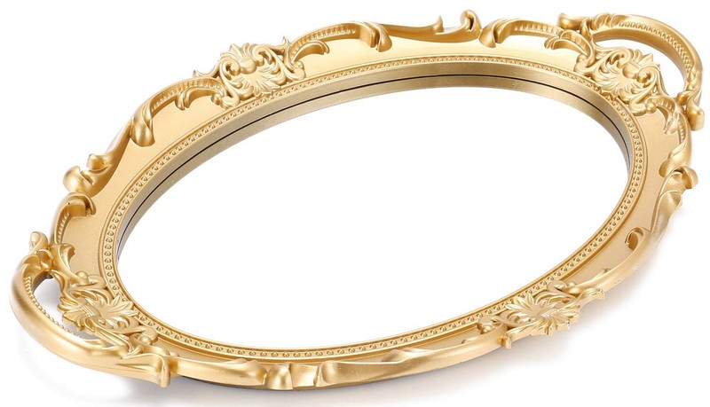Sooyee Decorative Gold Mirror Tray with Handle for 14″ x 9.8″ x 1.1″,