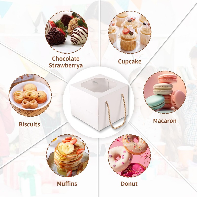 30 pcs 6x6x5 Inch Small Cake Box with Window, 6 inch cake box,Bakery Pastry C... gallery