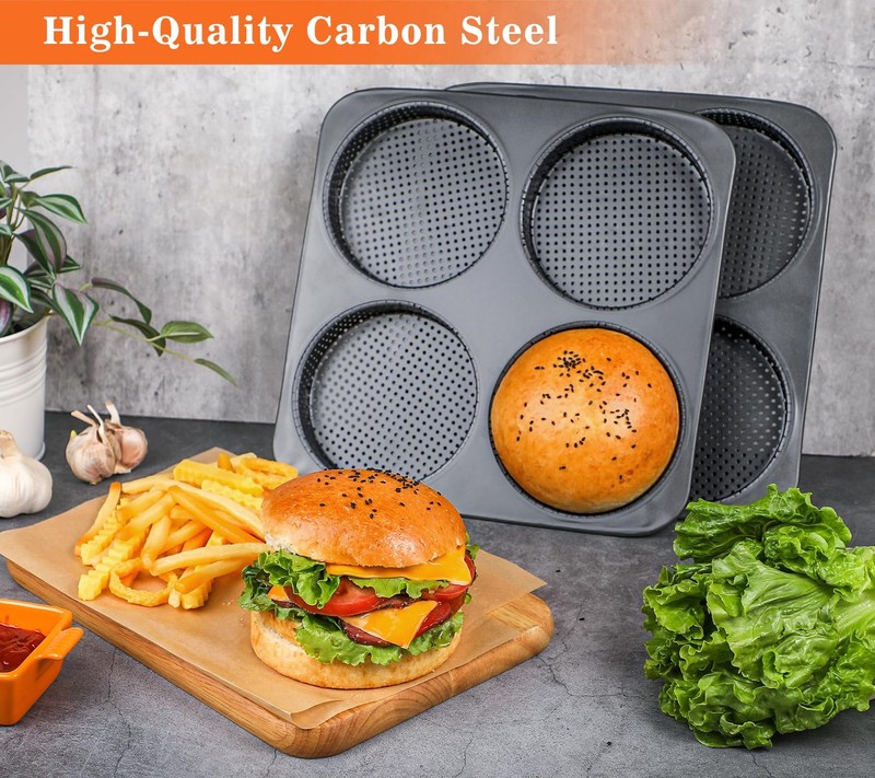 5" Large Hamburger Bun Pan Nonstick Bun Pans for Baking Heavy Gauge Carbon St... gallery