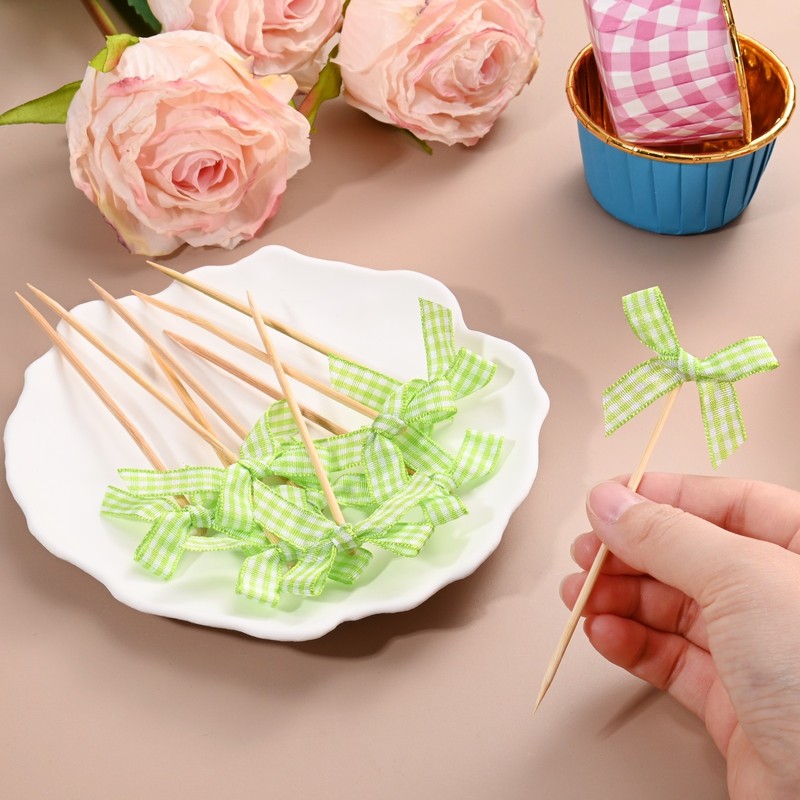 60Pcs Bow Cupcake Toppers, Ribbon Bow Cake Toppers for Cake Decor [Fruit Green] gallery