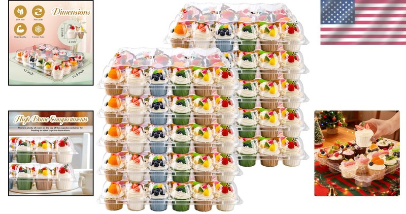 24 Count Stackable Cupcake Containers with Tall Dome Lids, 10 Pack gallery