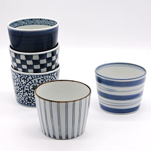 Saikaitoki Hasami-yaki Porcelain Soba Cups Aiya Design 200ml Gift Boxed Set of 5 gallery
