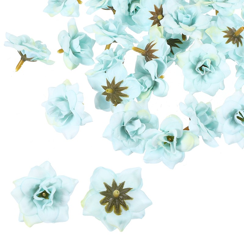 100 Pcs 1.77 Inch Artificial Roses Head Faux Flowers Wedding DIY Light Blue