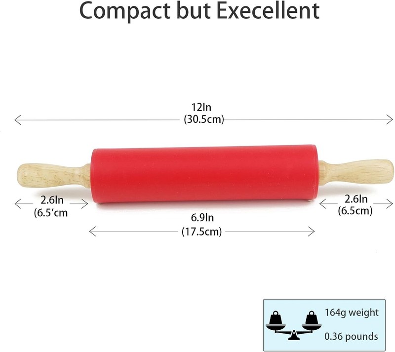 Colorful Silicone Rolling Pin - 12" Kitchen Roller with Ergonomic Wooden Handle gallery