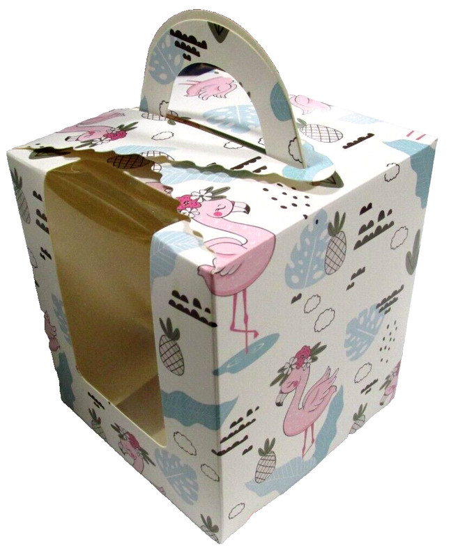 Bakery Boxes Cupcake Single Flamingo 2 pc with Window 20 PK Take Out Carry