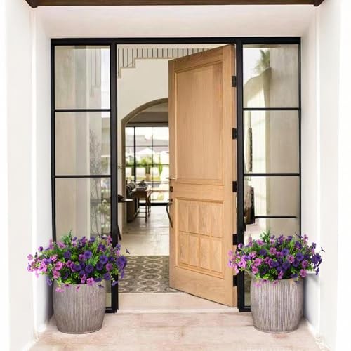 Artificial Flowers for Outdoors, 12 Bundles Light/Deep Purple and Fern gallery