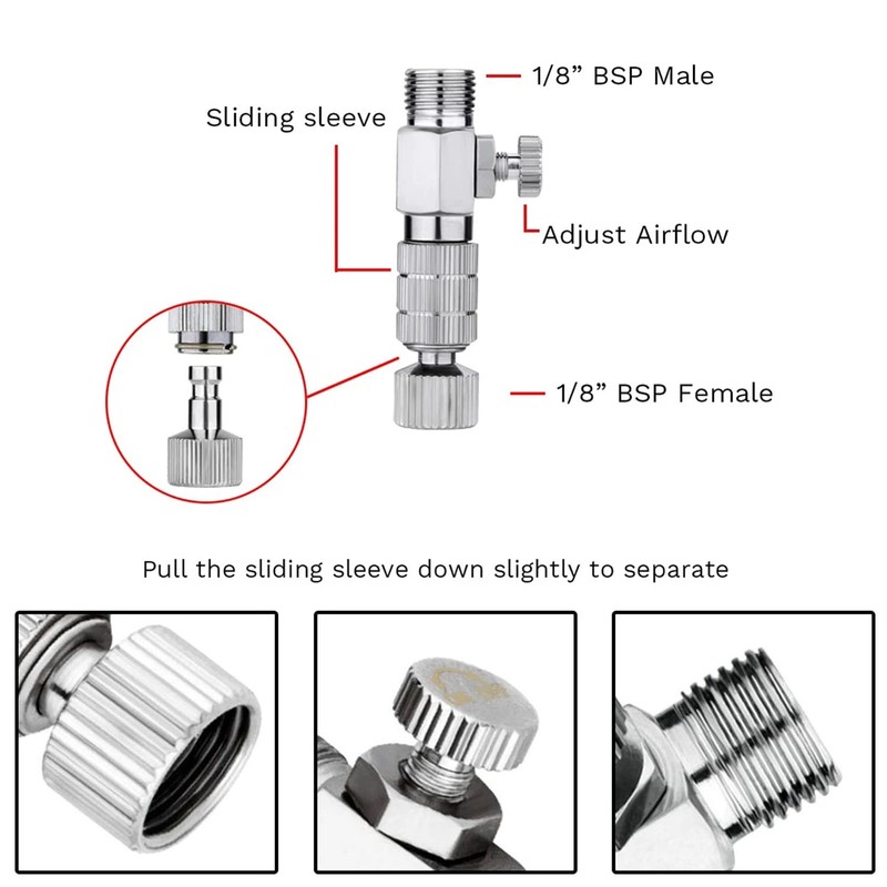 HUBEST 10pcs Airbrush Adapter Set with 1.8M Nylon Braided 1/8 Inch, Silver gallery