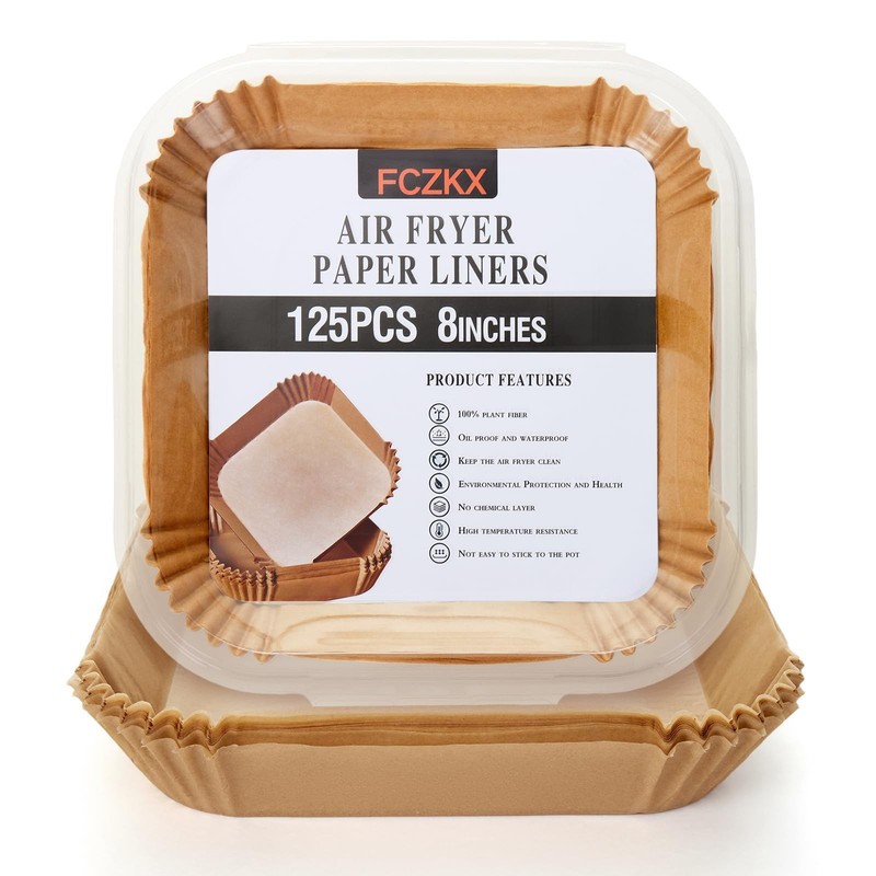 Air Fryer Paper Liners 125Pcs 8-inch Non stick and 8″Square, natural color