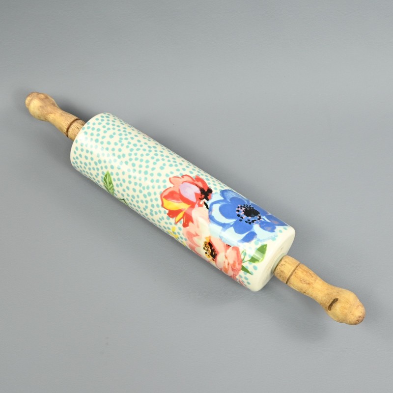 Pioneer Woman Spring Melody Ceramic Rolling Pin 2912DMT Floral Wooden Handles