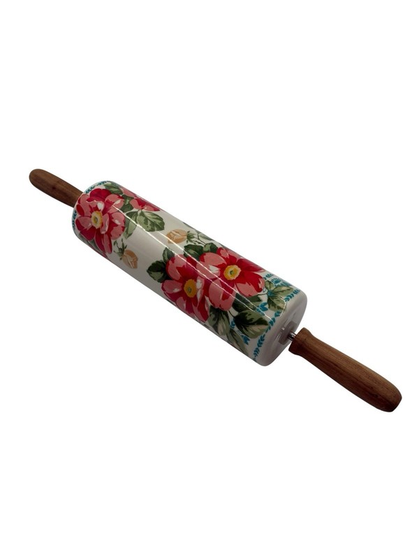 The Pioneer Woman Vintage Floral Print Ceramic Rolling Pin Wood Handles Retired