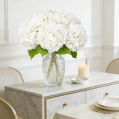 3 Pcs Artificial Hydrangea Large Flowers 20" Real Touch Faux Hydrangea White gallery