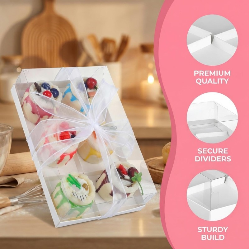 Boxes Dessert Box Divided Snack Cupcake Chocolate Packing Clear White 5 PCS gallery