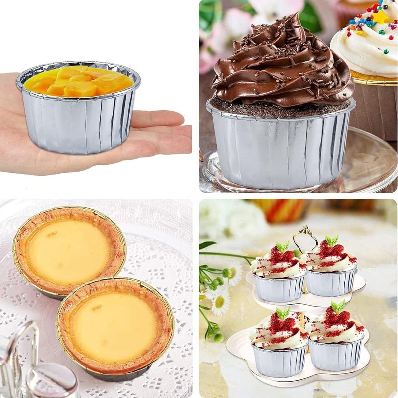Elegant 50 Count Silver Foil Cupcake Cups with Lids - Perfect for Parties gallery