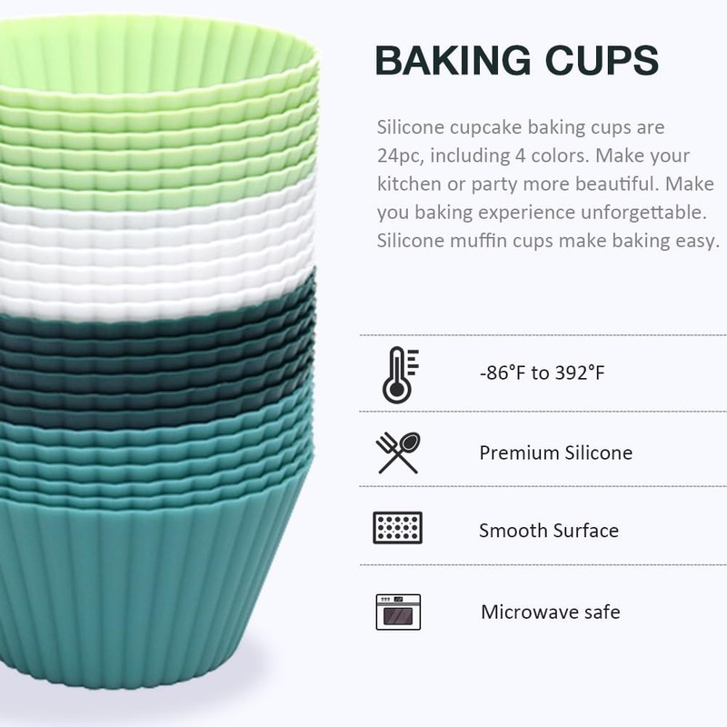 Extra Large Silicone Cupcake Muffin Cups 24 Pcs, 3.54 Inch Muffin Liners, Reu... gallery