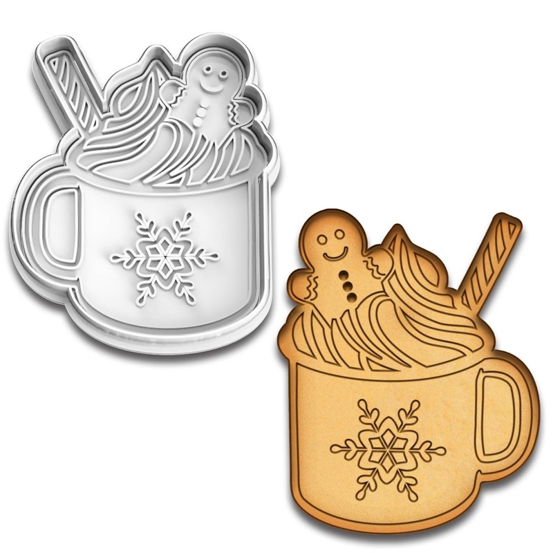 Hot Cocoa with Gingerbread Cookie Cutter & Stamp – 4.25×3.43 Inches, Baking Tool