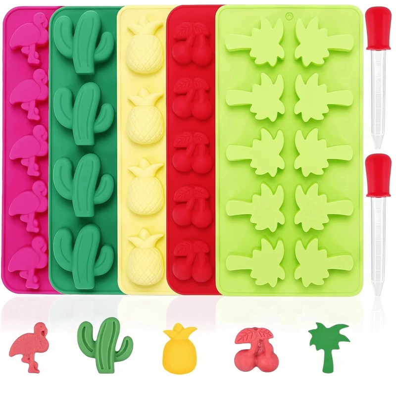 5 Pack Hawaiian Tropical Themed Ice Cube Tray Summer Silicone Molds