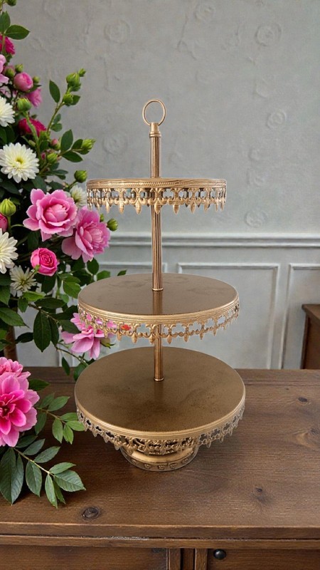 Opulent Treasures® 3 Tier Antique Gold Metal Dessert Stand