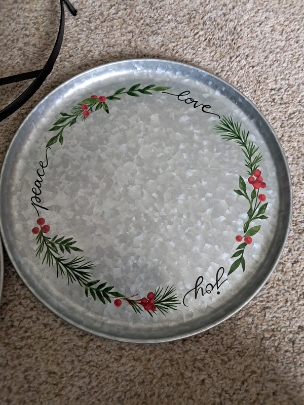 Two Tier Christmas Tart Cupcake Dessert Stand 2 Metal Plates Joy Peace Love gallery