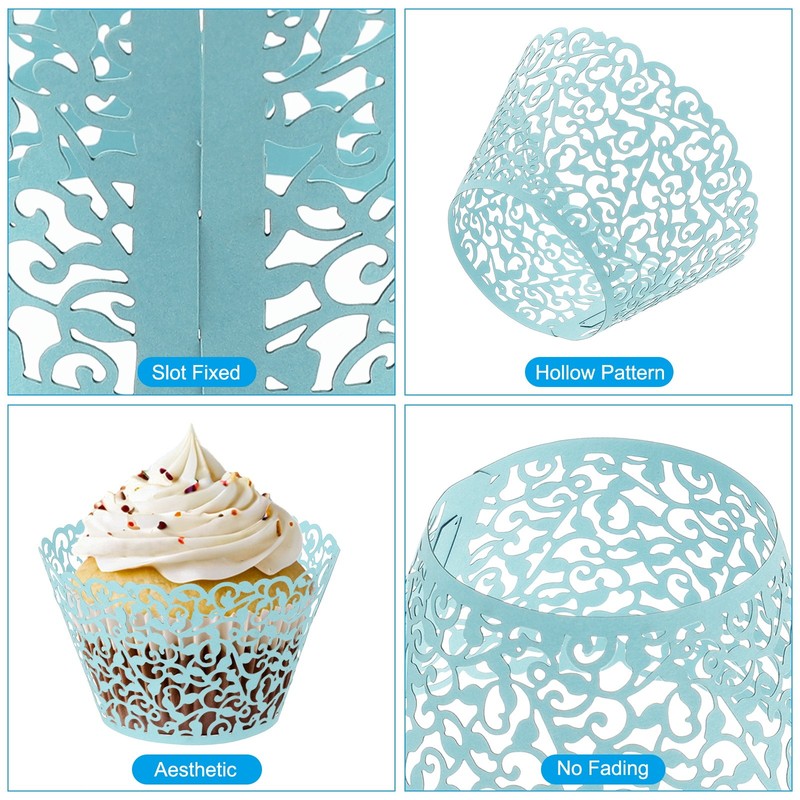 Cupcake Wrappers Paper, 50 Pack Baking Cups Standard Vine Decor, Light Blue gallery
